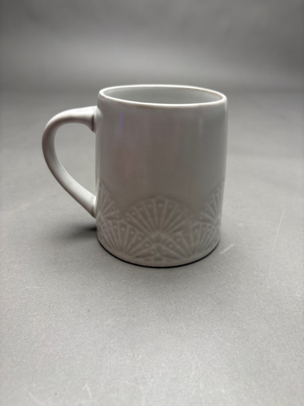 Hearth & Hand Magnolia Gray Ceramic Coffee Mug with Fan Embossed Pattern